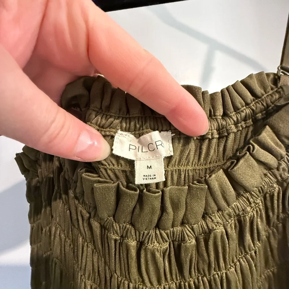 Anthropologie Wide Leg Smocked Top Jumpsuit, Olive Green, Sz MED - Picture 7 of 9